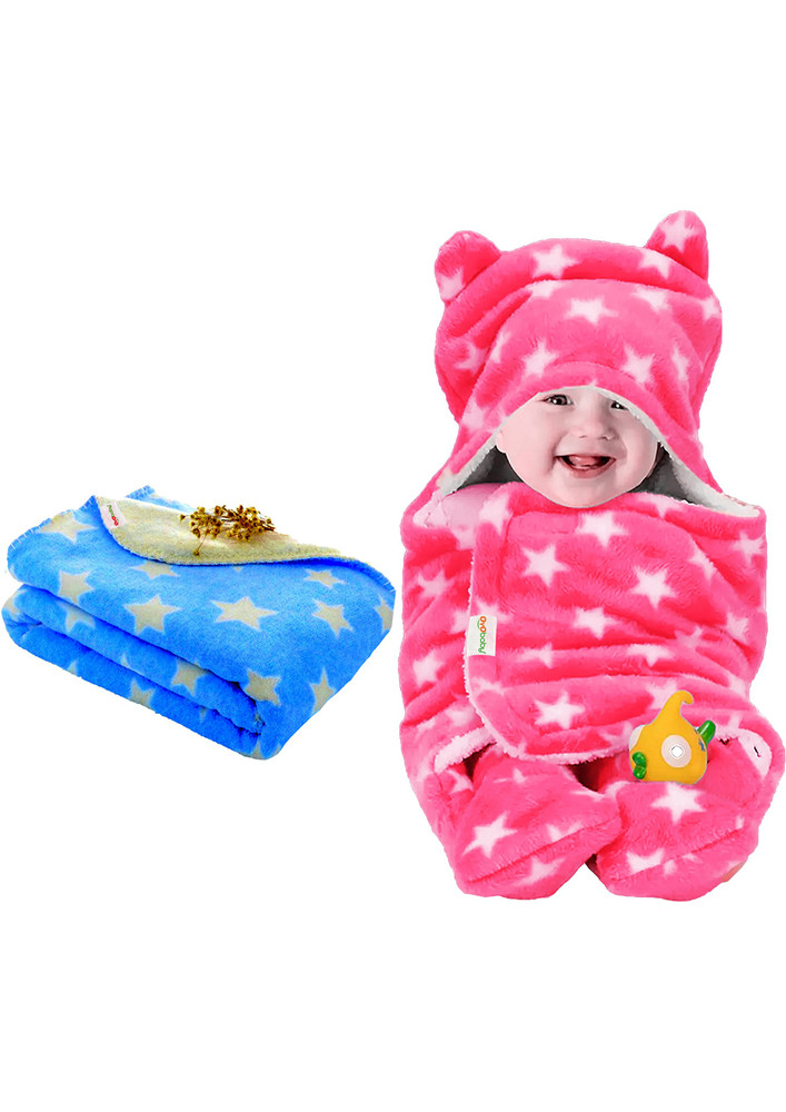 Oyo Baby Printed Crib Crib Baby Blanket For  Ac Room (woollen Blend, Blue, Pink)-ob-2060-sq-b+h-p