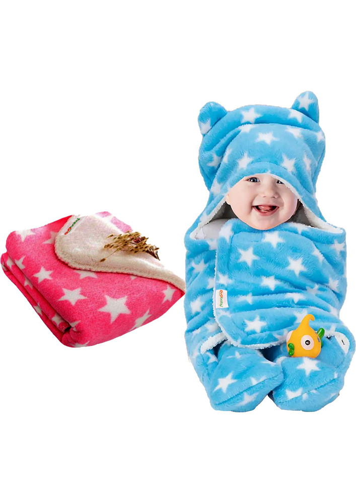 Oyo Baby Printed Crib Crib Baby Blanket for  AC Room (Woollen Blend, Pink, Blue)-OB-2060-SQ-P+H-B