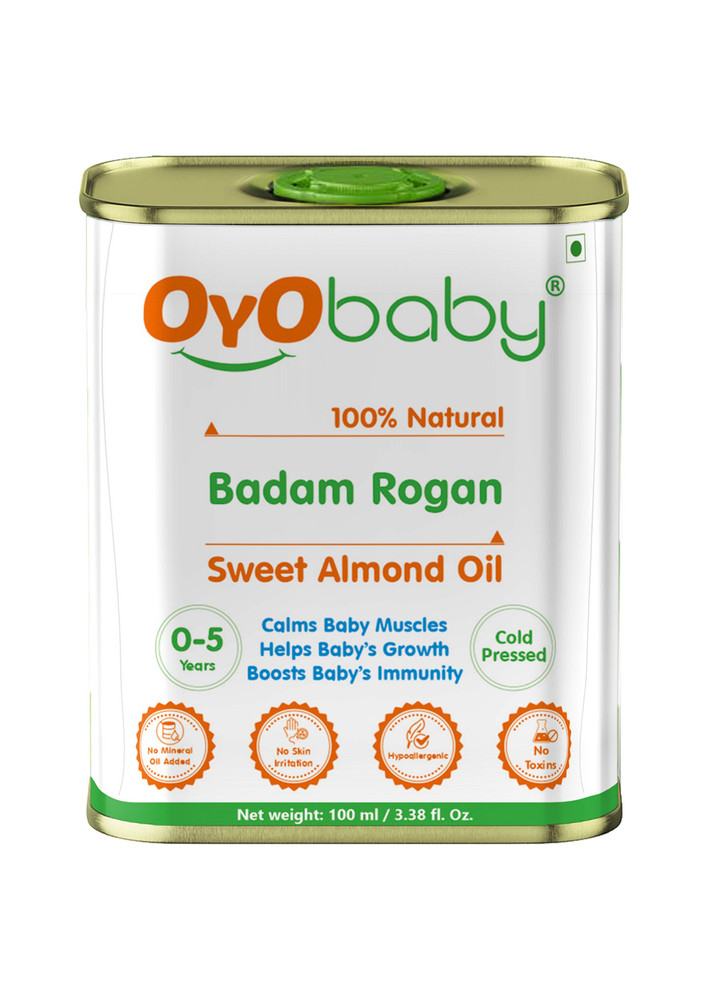 Oyo Baby Badam Rogan Sweet Almond Oil, Rich in Vitamin -E for Healthy Skin, Hair and Body, Edible For Strong Bones and Healthy Body Baby Badam Rogan Massage Oil (100 ml)-OB-2338