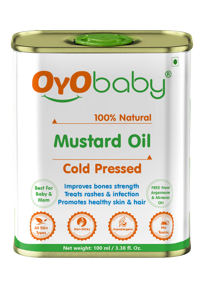 Oyo Baby Kachi Ghani Pure Mustard Oil, Cold Pressed, Best for bone Developmemt and healthy muscles, Nourishes skin and Hair Baby Massage Mustard Oil (100 ml)-OB-2350