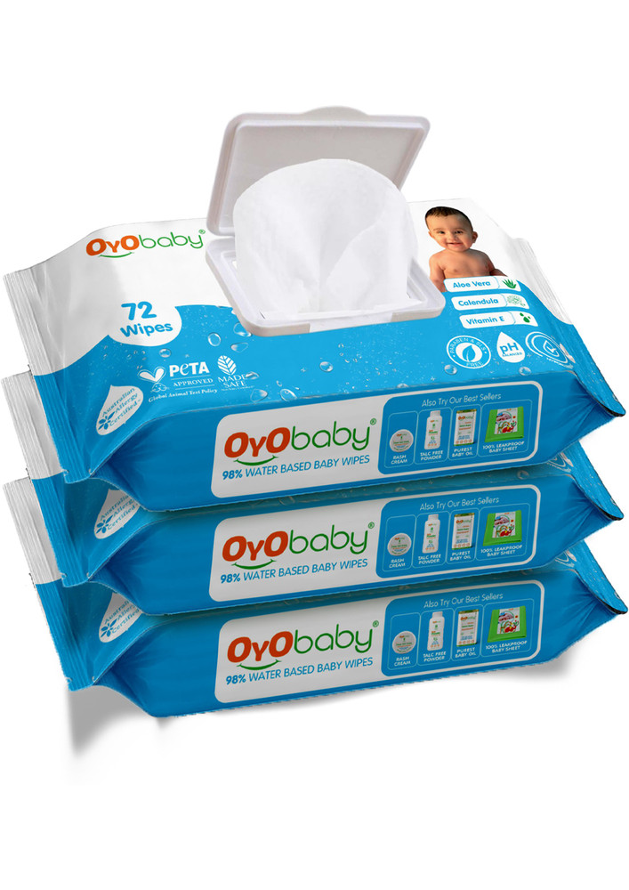Oyo Baby 98% Water Wipes With Aloe Vera And Vitamin E, Calendula Extracts Baby Wipes (216 Wipes)-ob-2352-3
