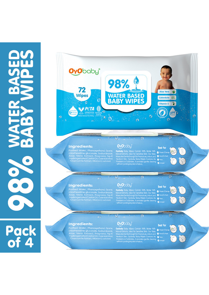 Oyo Baby 98% Water Wipes With Aloe Vera And Vitamin E, Calendula Extracts Baby Wipes (288 Wipes)-ob-2352-4