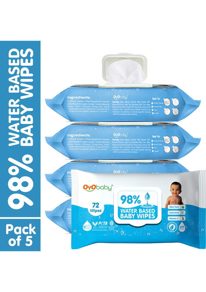 Oyo Baby 98% Water Wipes With Aloe Vera And Vitamin E, Calendula Extracts Baby Wipes (360 Wipes)-ob-2352-5