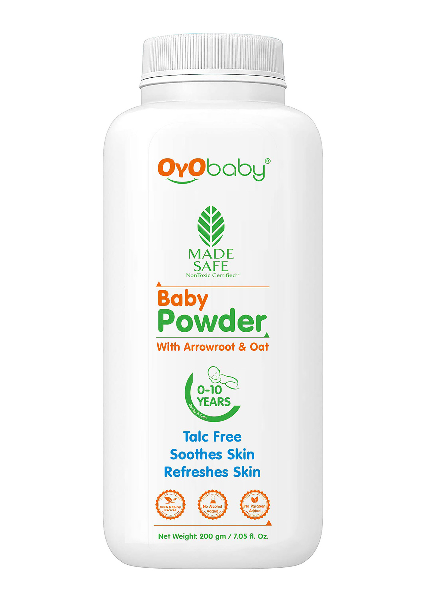 Oyo Baby Baby Talc Free Natural Baby Powder with Vetiver & Olive Extracts, Natural, No Parabens, No Alcohol Baby Powder (200 g)-OB-2355