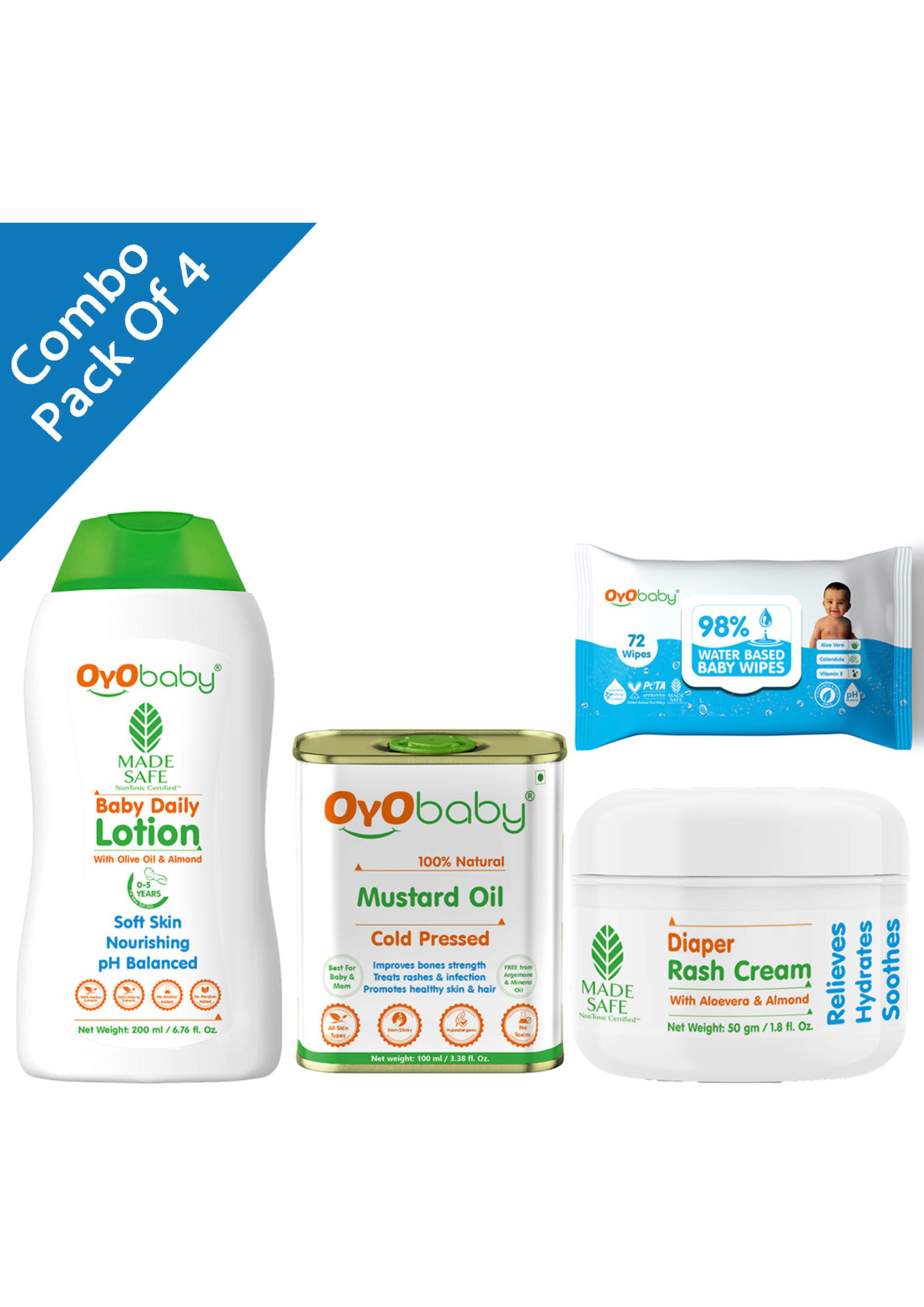 Buy Oyo Baby Gift Set Baby Lotion, Baby Rash Cream, Baby Wipes And Baby  Massage Mustard Oil (White)-OB-2401-4GS for Women Online in India