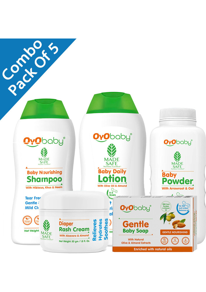 Oyo Baby Gift Set Baby Soap, Baby Powder, Baby Shampoo, Baby Rash Cream And Baby Lotion (white)-ob-2401-5gs