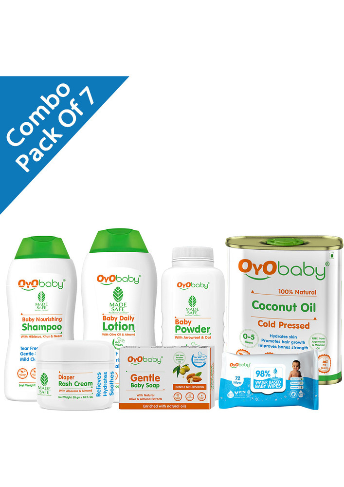 Oyo Baby Gift Set Baby Soap, Powder, Shampoo, Rash Cream, Lotion, Wipes And Coconut Oil (white)-ob-2401-7gs