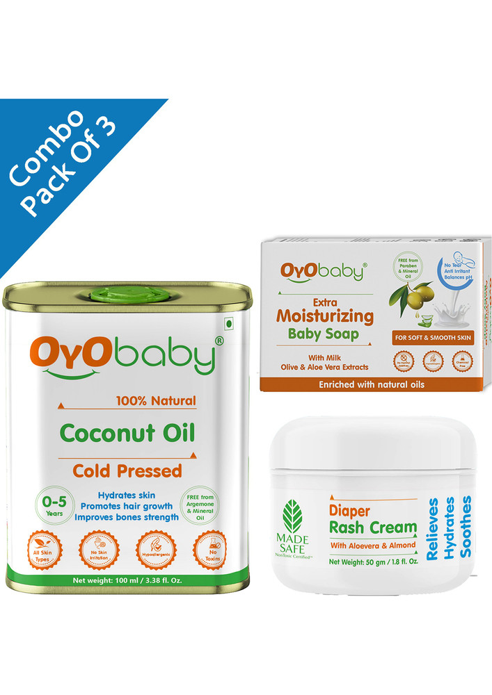 Oyo Baby Baby Soap, Baby Rash Cream And Baby Massage Coconut Oil For New Born Baby (White)-OB-2402-3GS