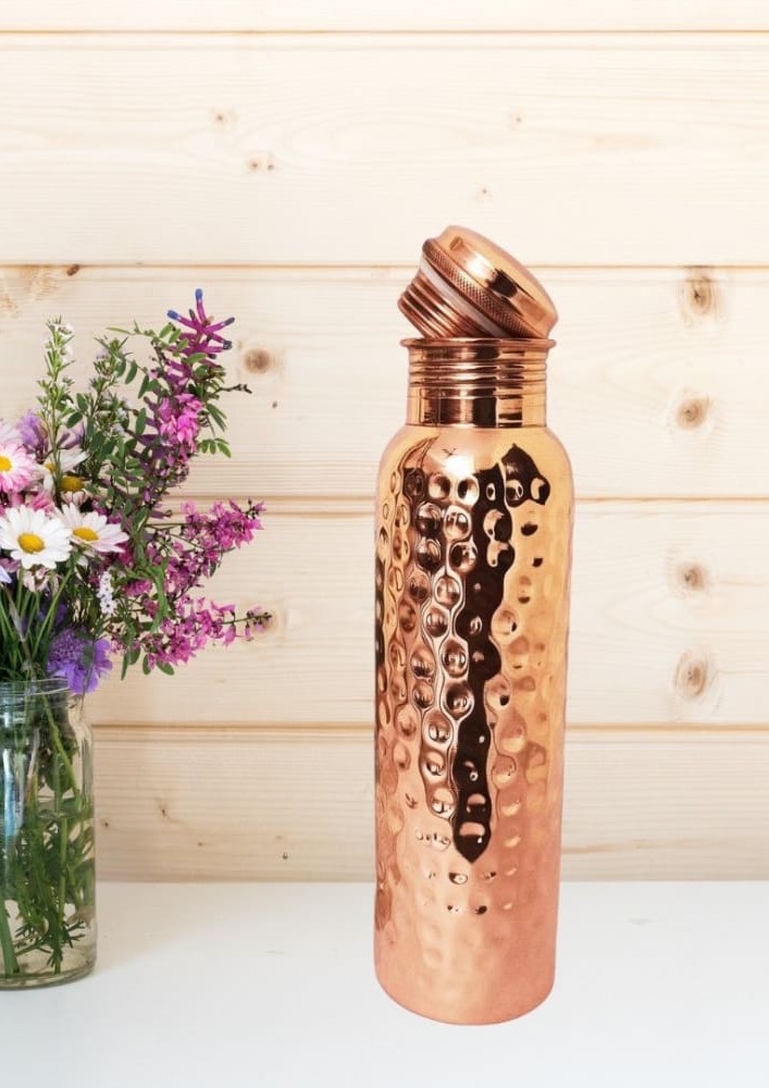 1L Copper Bottle (with Cleaning Brush) - Hammered