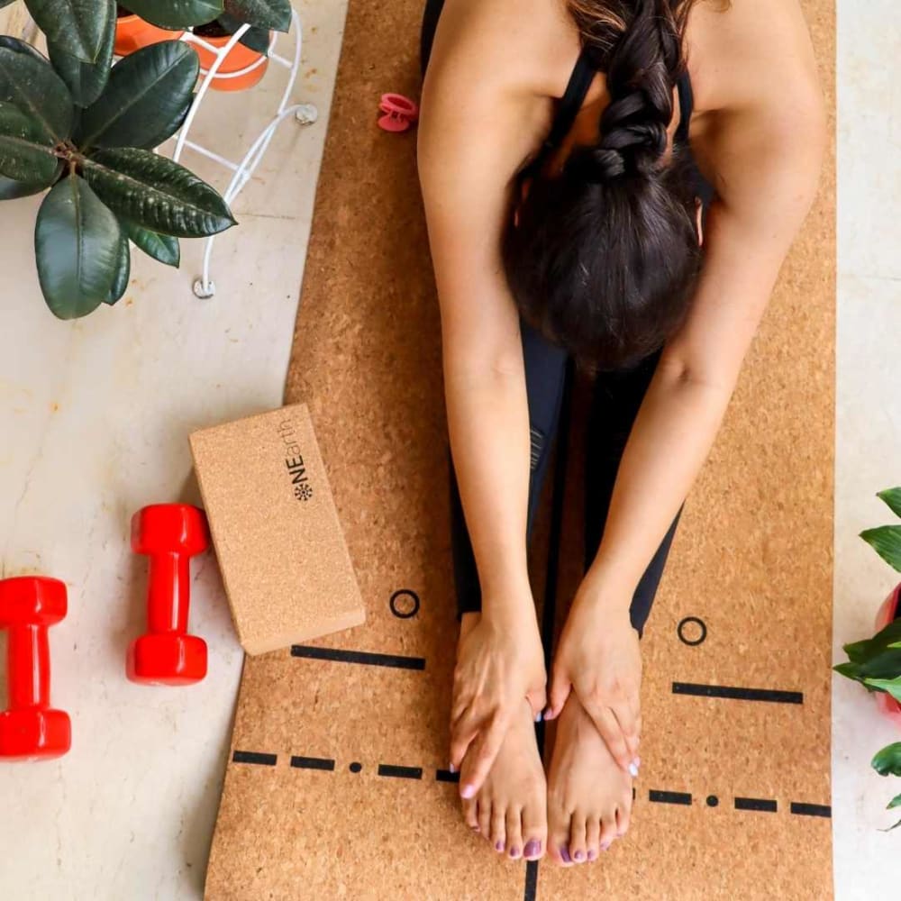 Cork Yoga Mat with Natural Rubber - Alignment Lines