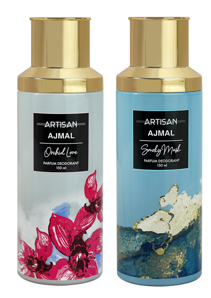 AJMAL ARTISAN - ORCHID LOVE & SMOKY MUSK DEODORANT PERFUME 150ML LONGLASTING SPRAY GIFT FOR MEN AND WOMEN ONLINE EXCLUSIVE