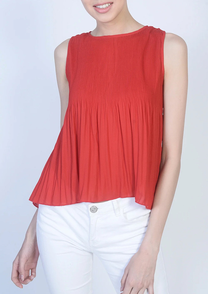 TAGGD Red Pleated Top