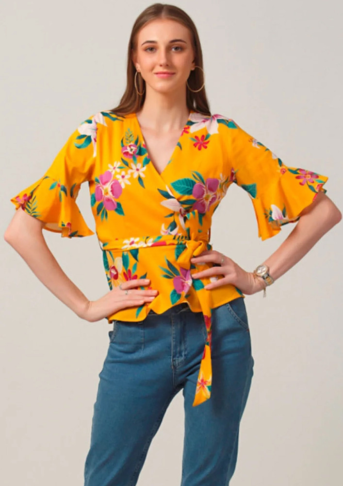 Taggd Yellow All Over Print Top