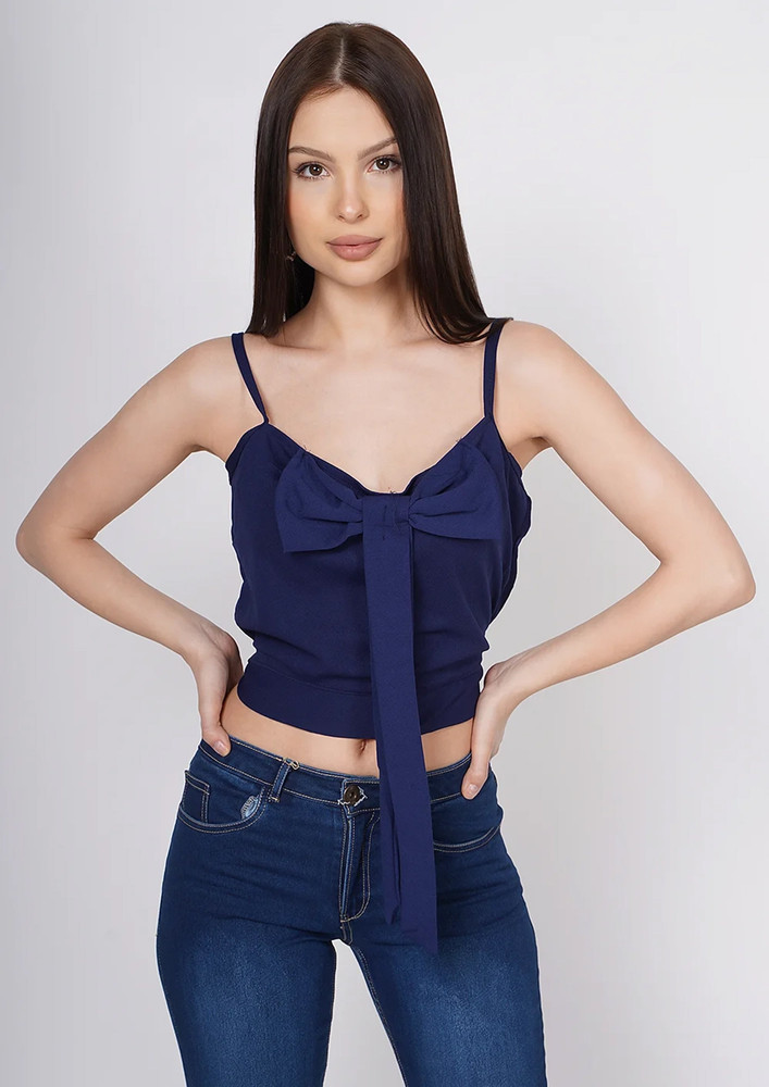 Taggd Casual Sleeveless Solid Women Navy Blue Top