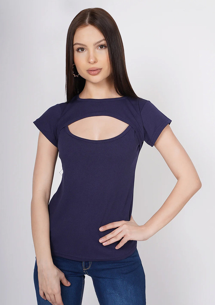 Taggd Blue High Neck Cut Out Top