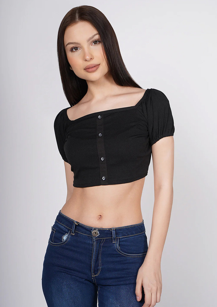 Taggd Black Button Up Crop Top