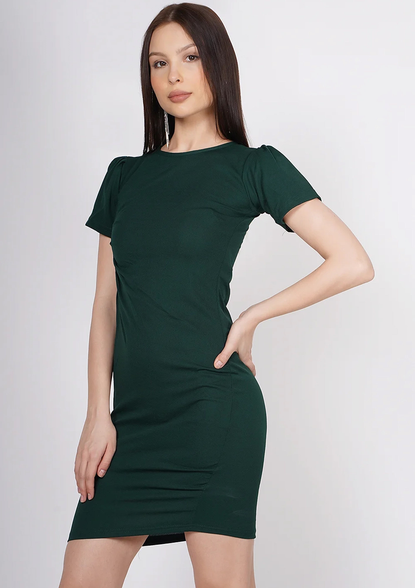 TAGGD Emerald Green Bodycon Half Sleeve Dress