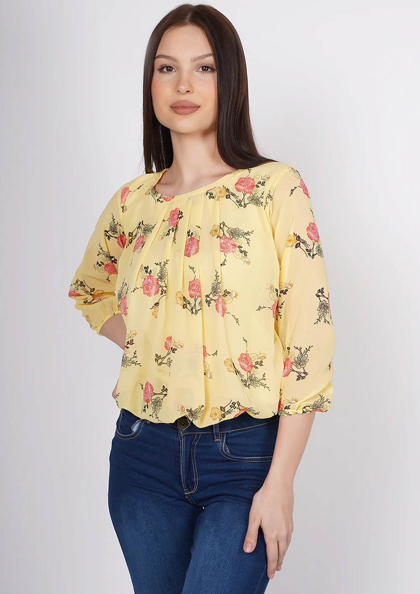 TAGGD Round Neck Ditsy Floral Top