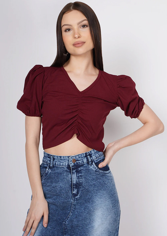 TAGGD Maroon Blue Twisted Crop Top