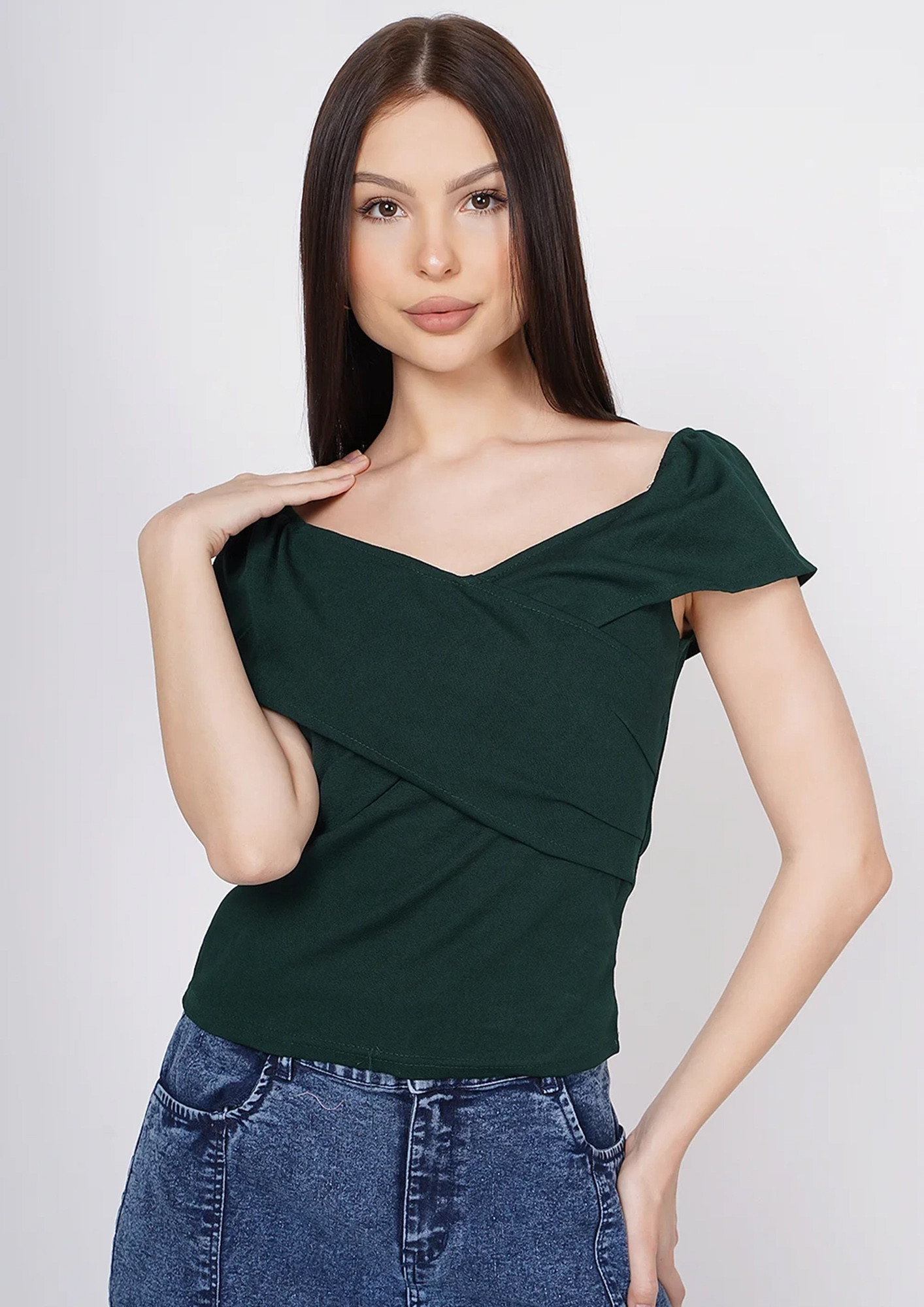 TAGGD Broad Neck Green Top