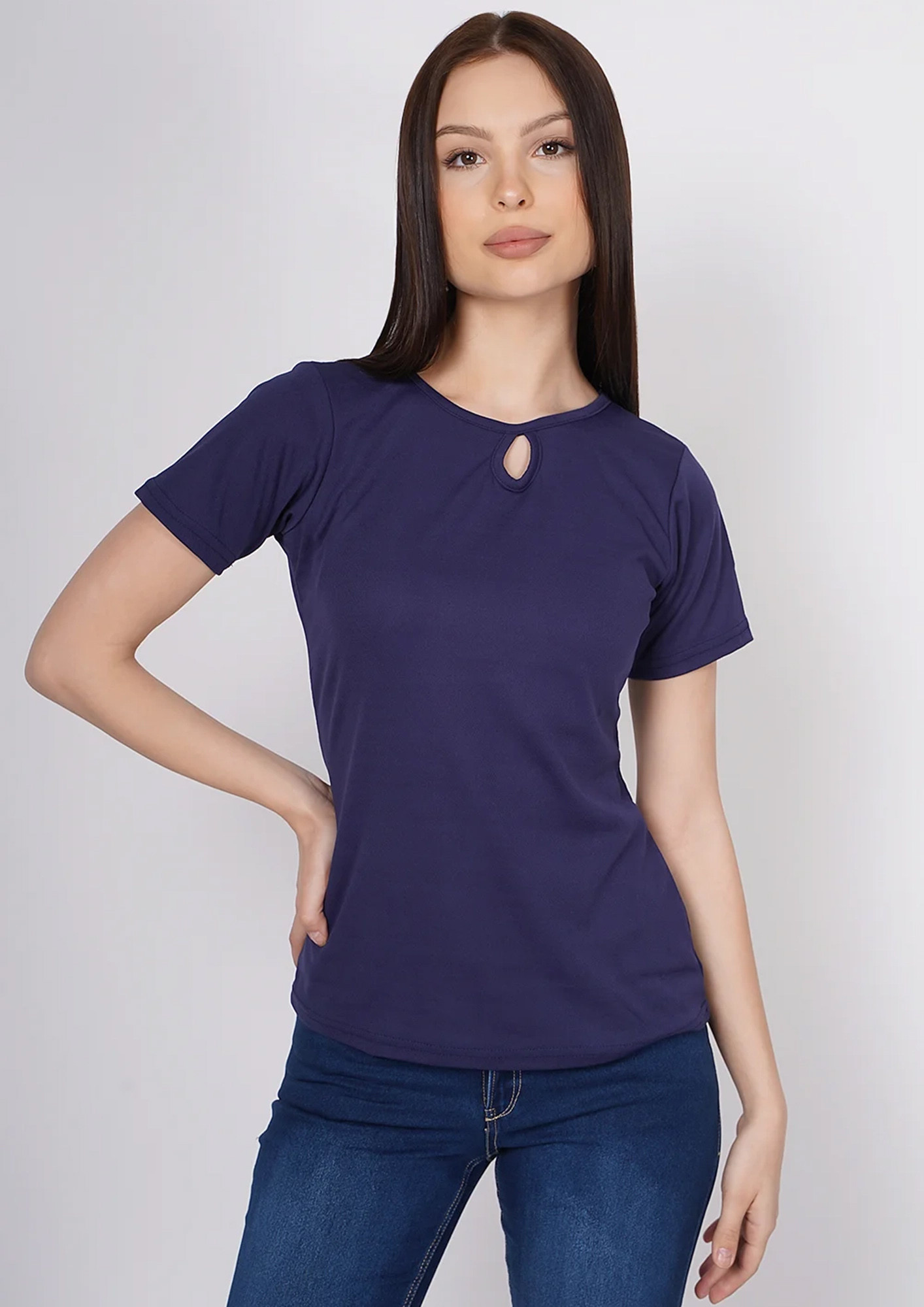 TAGGD Round neck Navy Blue Top