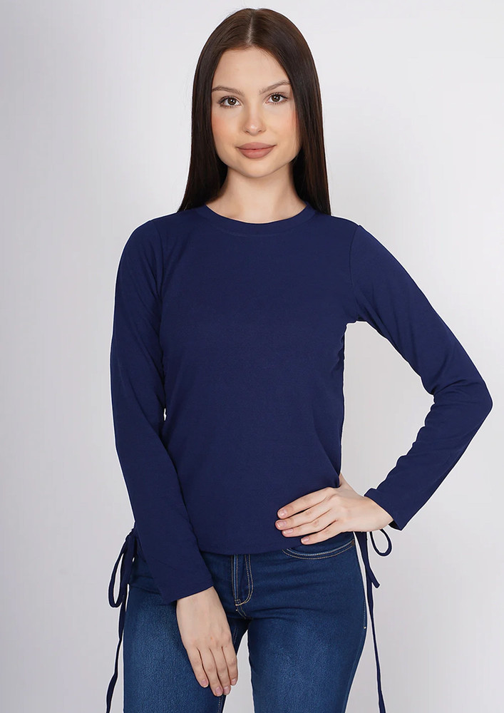Taggd Navy Blue Round Neck Top