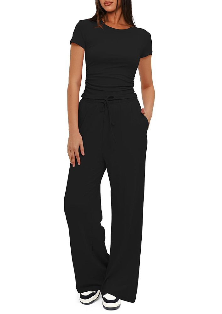 Black Lounge Fitted Top & Pants Set