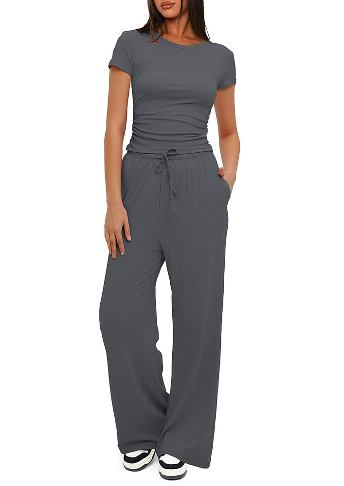 Drk Grey Lounge Fitted Top & Pants Set