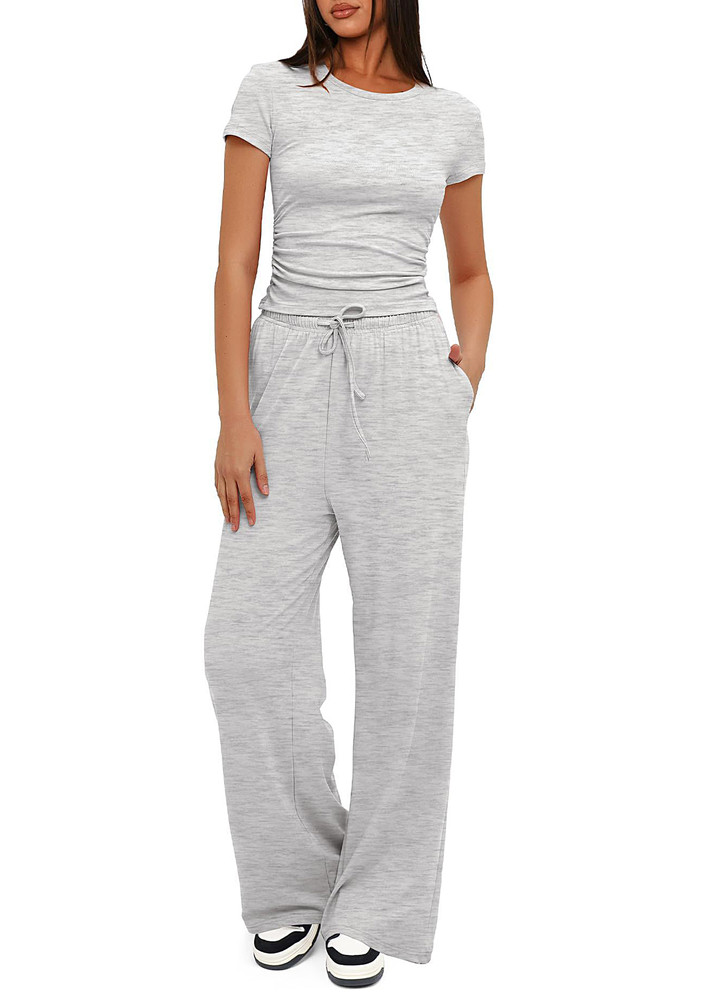 Light Grey Lounge Fitted Top & Pants Set