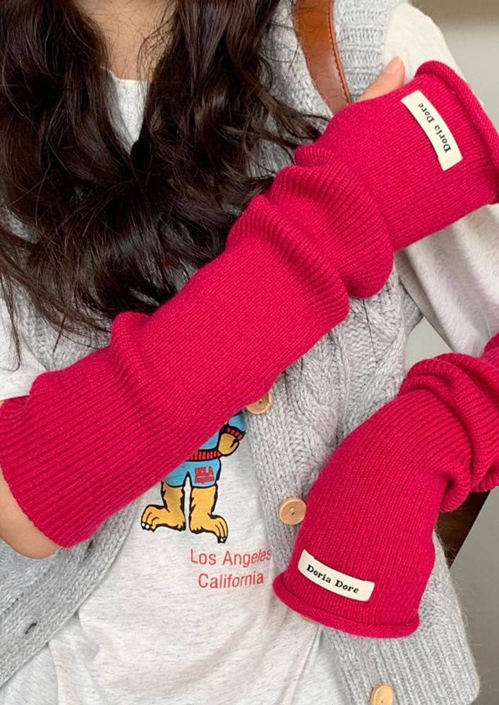 ROSE RED FINGERLESS GLOVES WITH THUMBHOLE