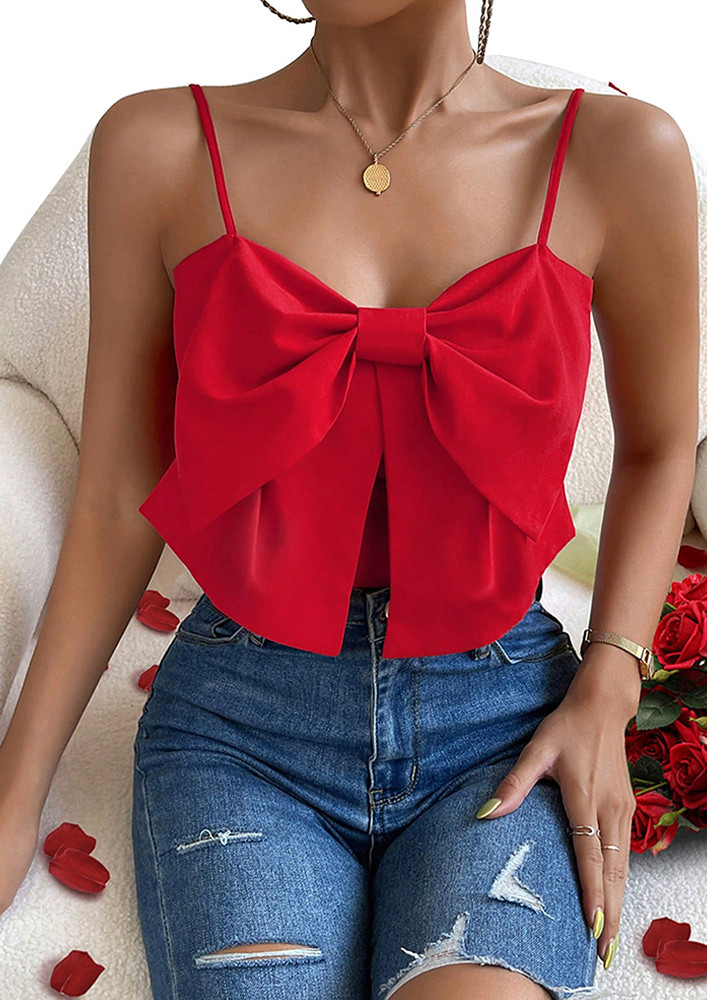 Red Big Bow-knot Decor Crop Top