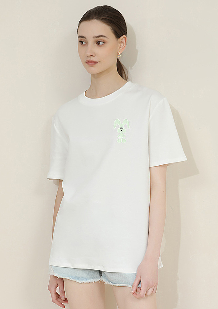 White Loose Fit Round Neck T-shirt
