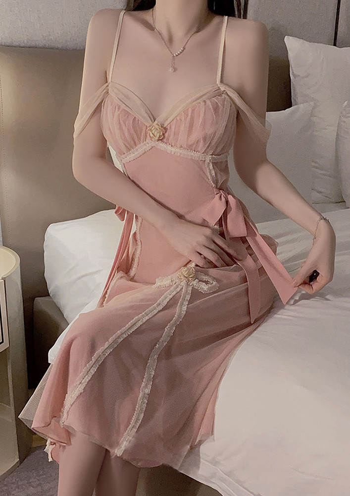 Pink Cold-shoulder Mid Length Nightdress