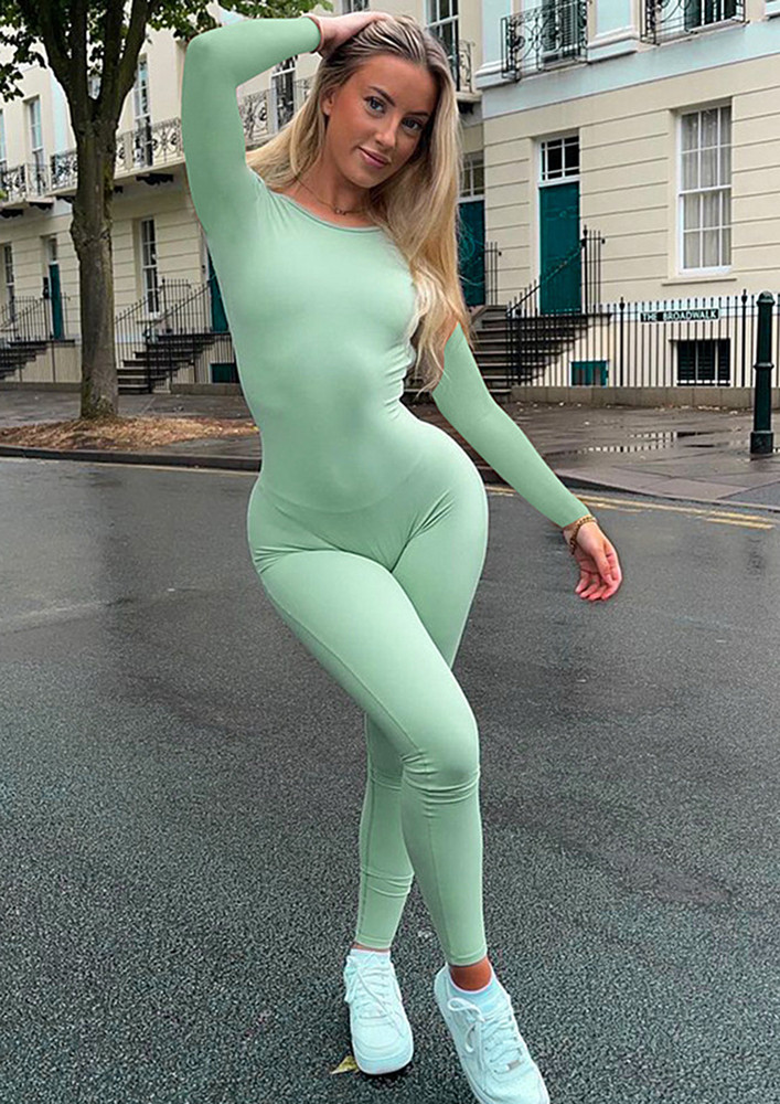 ROUND NECK GREEN BACKLESS JUMPSUIT