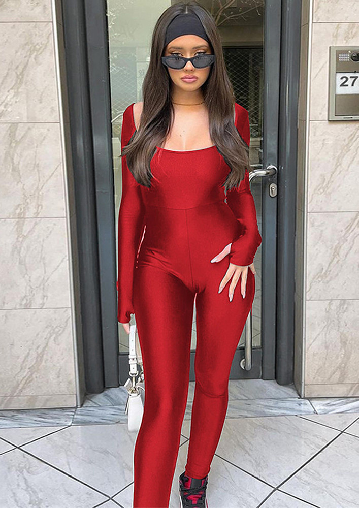 Red Scoop Neck Seamless Jumpsuit