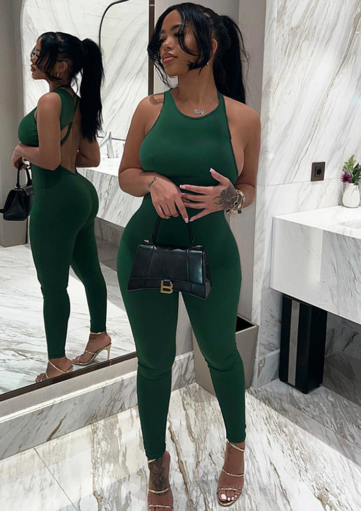 Green Backless Strappy Slim Jumpsuit