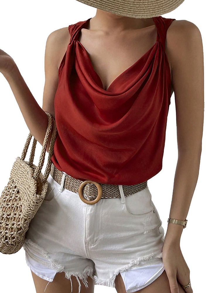Red Cowl-neck Sleeveless Top