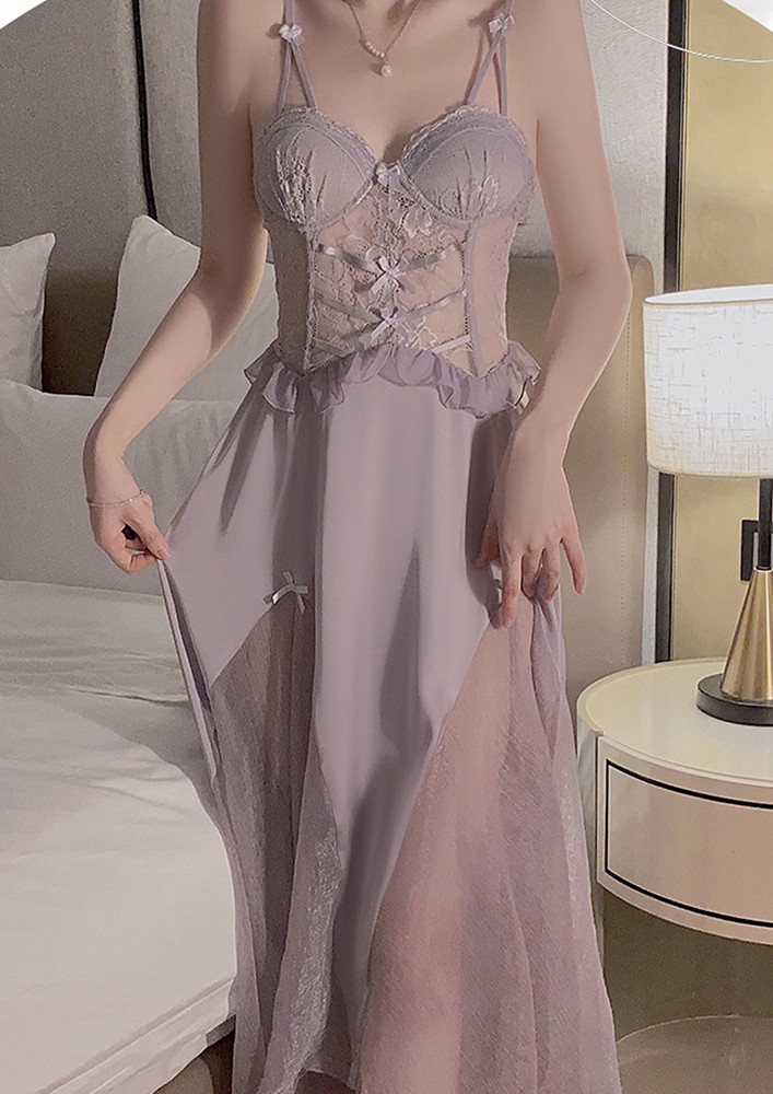 Purple Mid Length Lace-up Nightdress