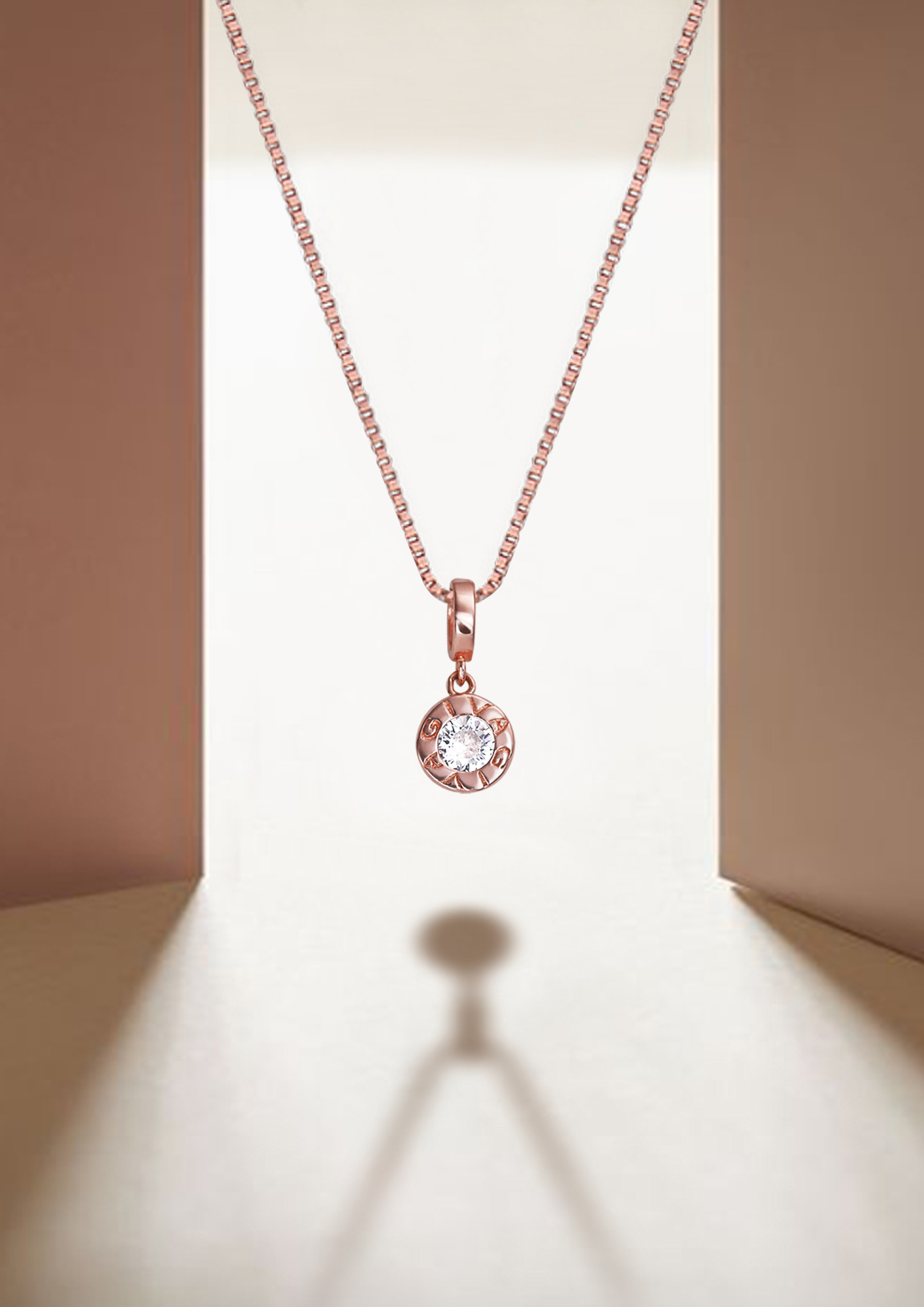 Rose Gold Minimal Zircon Pendant with Link Chain