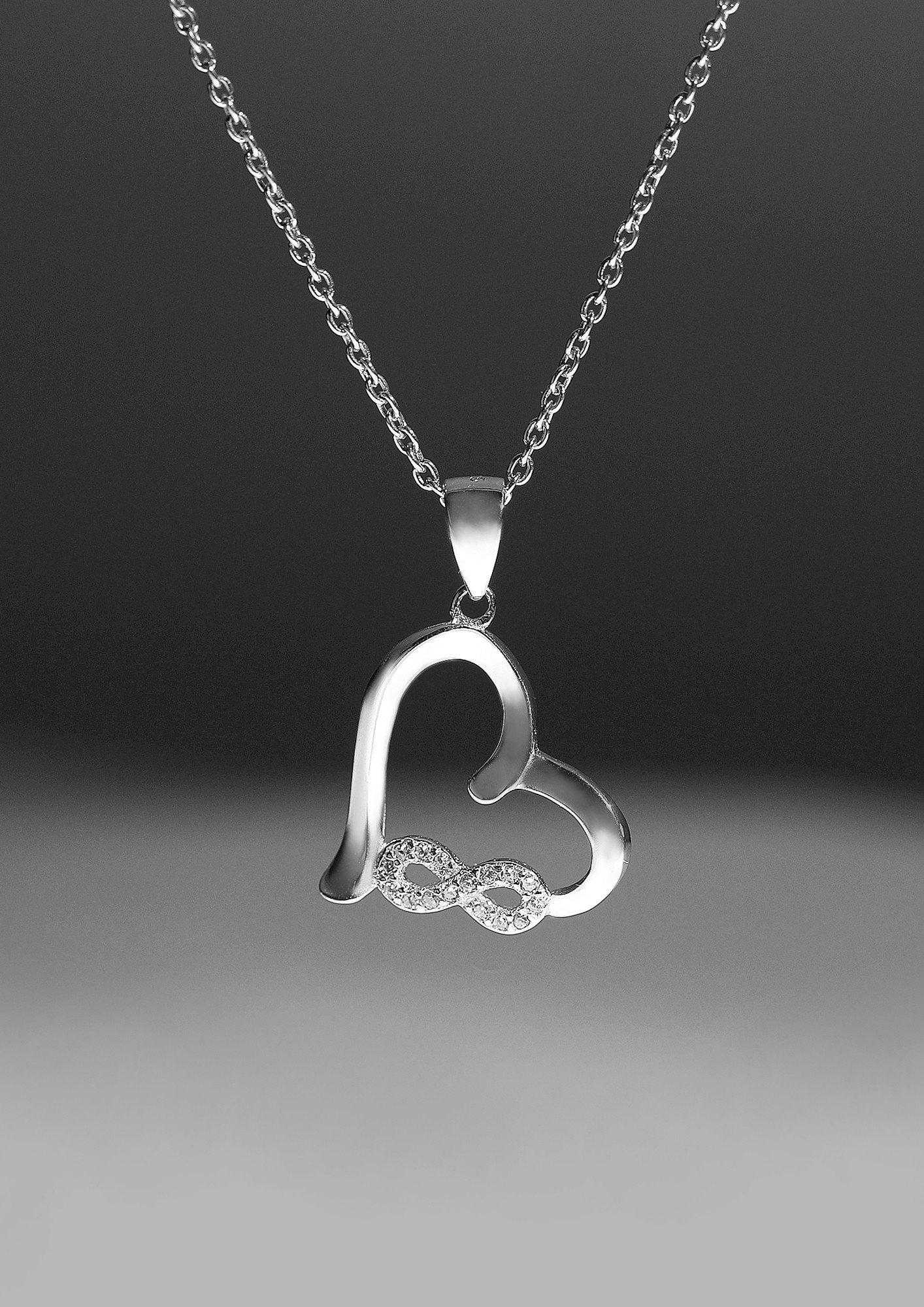 Silver Zircon Infinity Heart Pendant with Link Chain