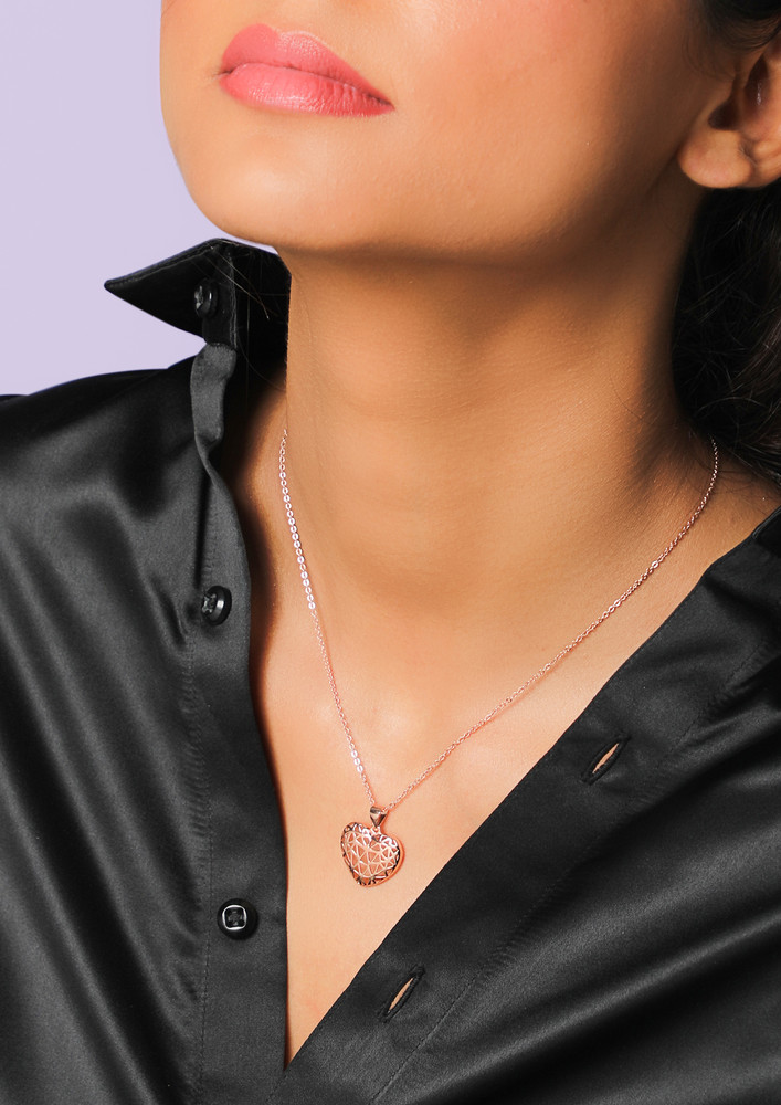 Rose Gold Filigree Heart Pendant With Link Chain