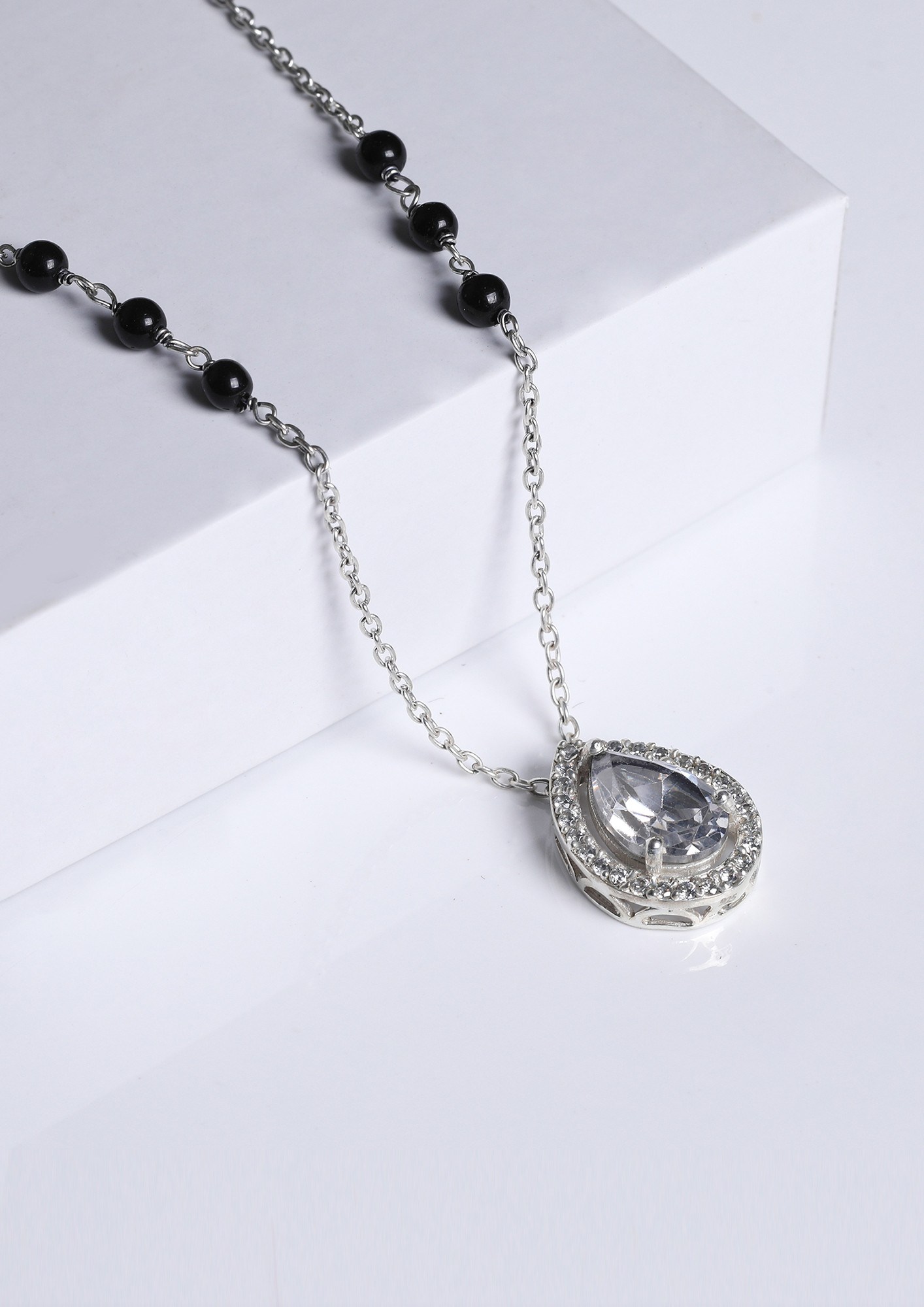 Silver Tear Drop Mangalsutra Necklace