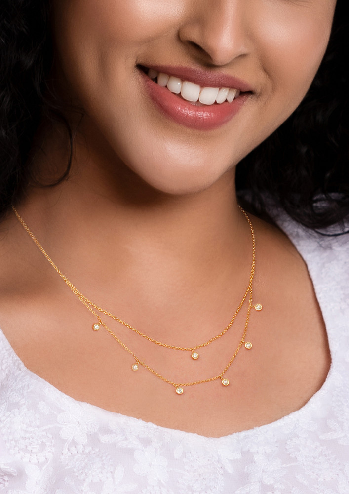 Golden Dual Layer Zircon  Necklace