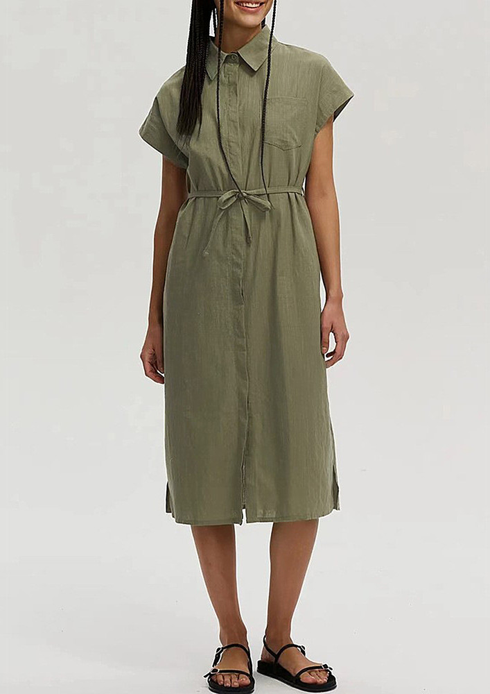 GREEN CONCEALED BUTTON-DOWN SHIRT DRESS