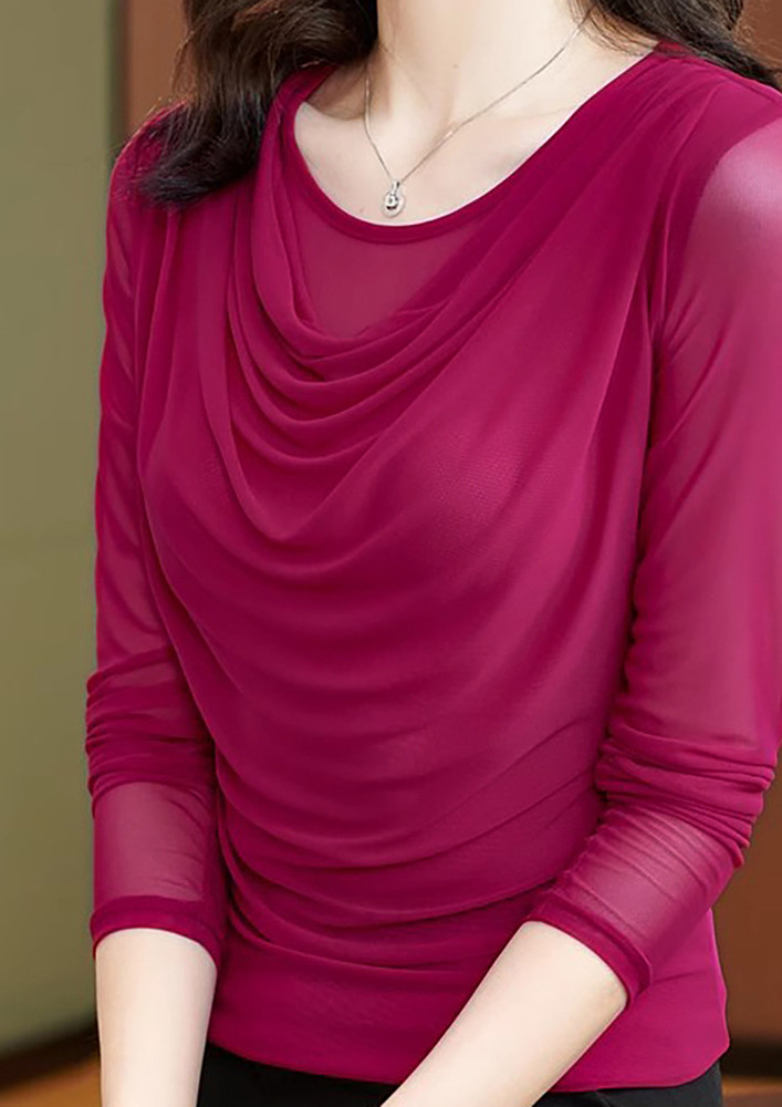 TRANSLUCENT LONG SLEEVED ROUND NECK TOP