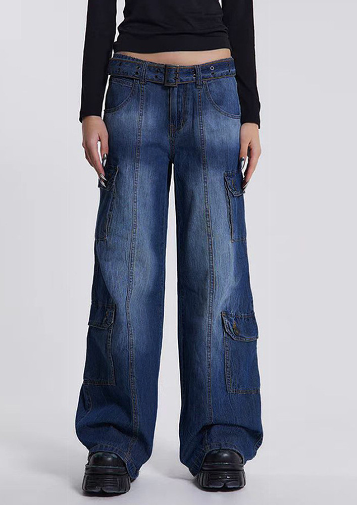 Multipocketed Low-rise Buckle-strap Jeans