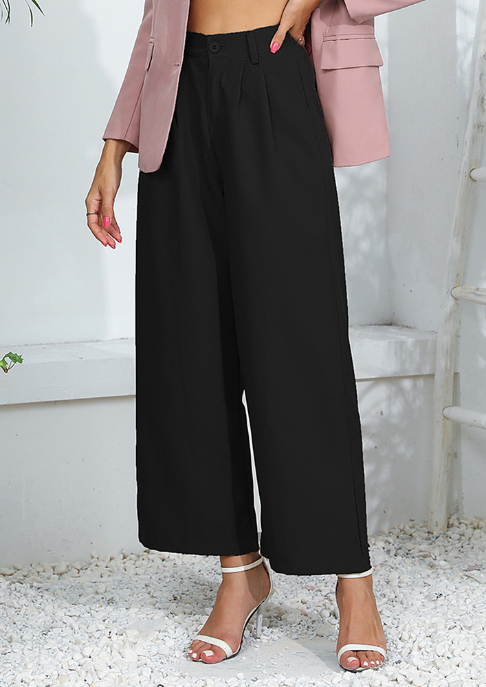 Black Wide Fit Ankle-length Trousers