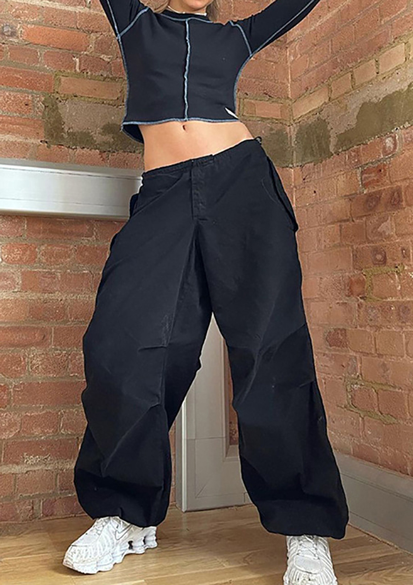 Buy BLACK LOOSE FIT CASUAL PARACHUTE PANTS for Women Online in India
