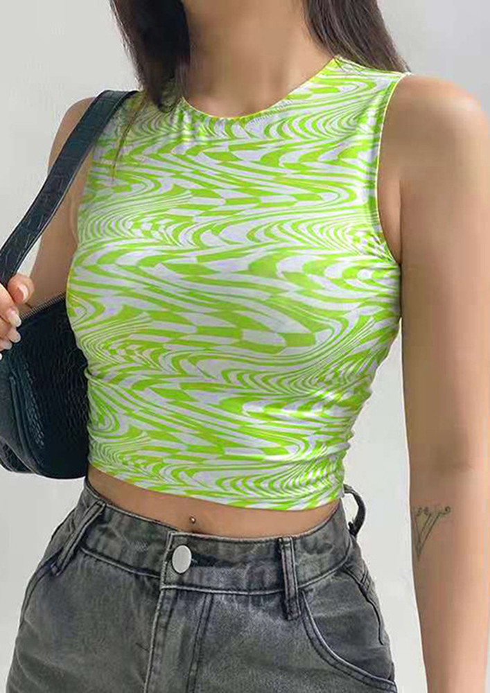 GREEN FITTED ABSTRACT PRINT CROP TOP