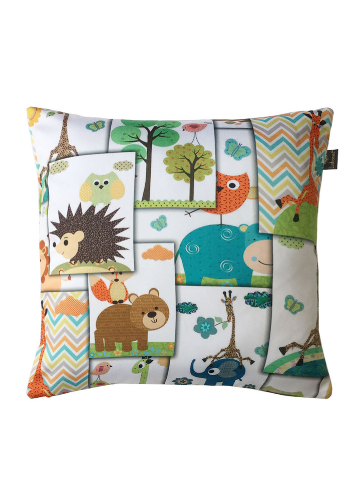 Lushomes Kids Funny Animals Printed Throw Cushion Cover Online with top White Invisible Zipper (16 x 16 inches, Single Pc)